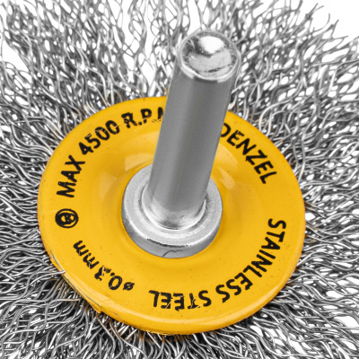 Щетка для дрели, 60 мм, Плоская, со шпилькой, нержавеющая витая проволока Denzel по ценам производителя в Уфе с доставкой по всей России