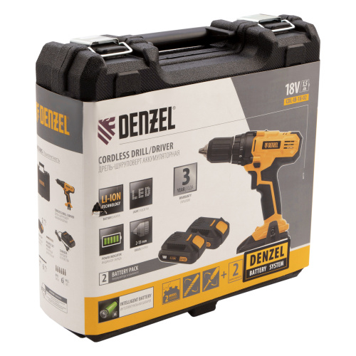 Дрель-шуруповерт аккумуляторная CDL-IB-18-02, Li-Ion, 18 В, 2 акк. Denzel по ценам производителя в Уфе с доставкой по всей России