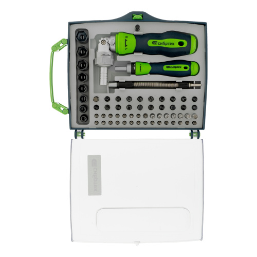 Отвертки реверсивные с набором бит, торцевых головок, 61 предмет, CrV Сибртех по ценам производителя в Уфе с доставкой по всей России