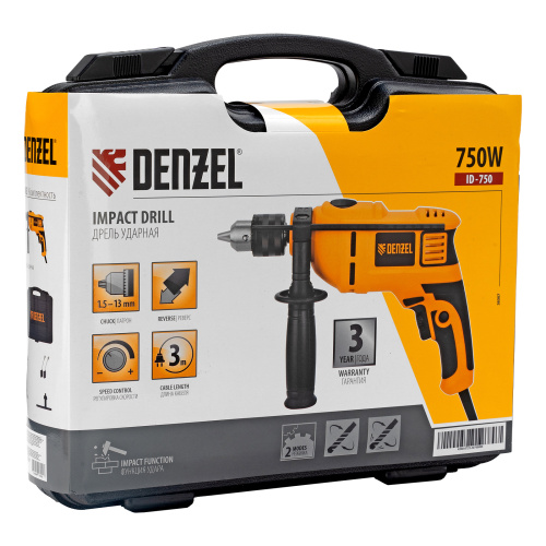 Дрель ударная ID-750, 750 Вт, 0-3000 об/мин, 48000 уд/мин Denzel по ценам производителя в Уфе с доставкой по всей России