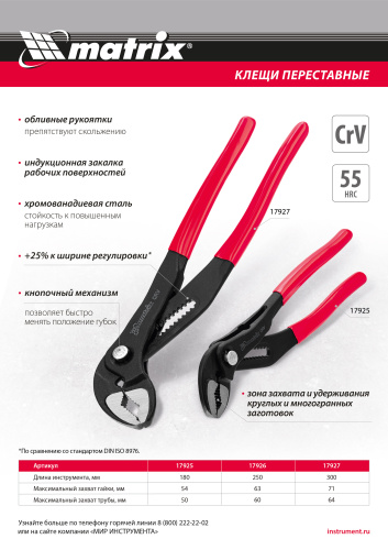 Клещи переставные 300 мм, кнопочный механизм, хром-ванадий, обливные рукоятки Matrix по ценам производителя в Уфе с доставкой по всей России