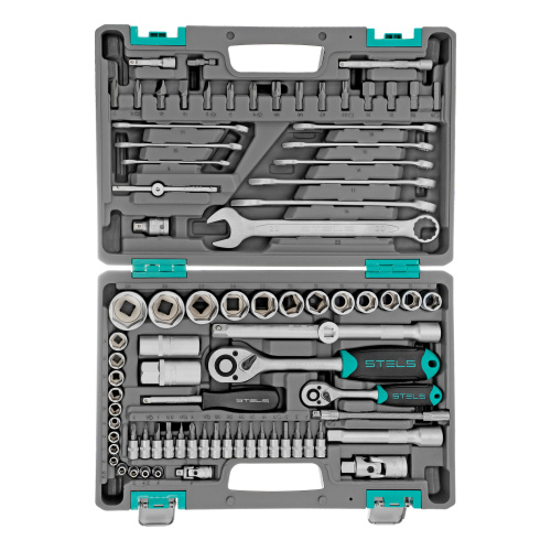 Набор инструментов, 1/2", 1/4", CrV, пластиковый кейс 82 предмета Stels по ценам производителя в Уфе с доставкой по всей России