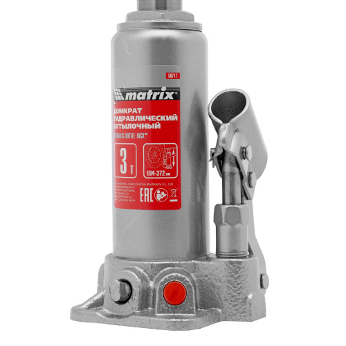 Домкрат гидравлический бутылочный, 3 т, высота подъема 194-372 мм Matrix по ценам производителя в Уфе с доставкой по всей России