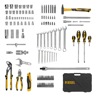 Набор инструментов, 1/2", 1/4", CrV, S2, пластиковый кейс, 122 предмета Denzel по ценам производителя в Уфе с доставкой по всей России