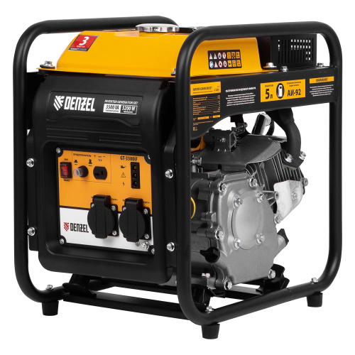 Генератор инверторный GT-3500iF, 3.5 кВт, 230 В, бак 5 л, открытый корпус, ручной старт Denzel по ценам производителя в Уфе с доставкой по всей России