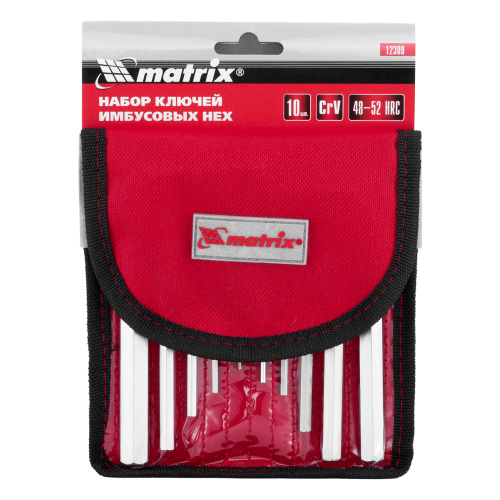 Набор ключей имбусовых HEX, 1.5-12 мм, CrV, 10 шт, короткие, сатин, чехол Matrix по ценам производителя в Уфе с доставкой по всей России