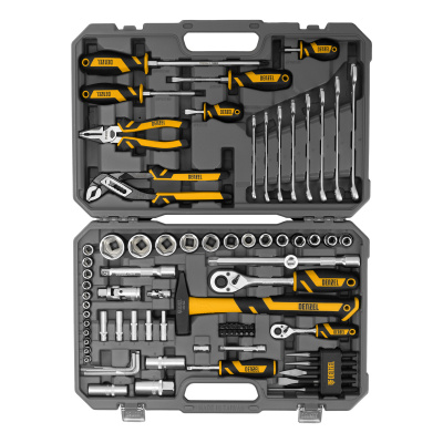 Набор инструментов, 1/2", 1/4", CrV, S2, пластиковый кейс, 84 предмета Denzel по ценам производителя в Уфе с доставкой по всей России