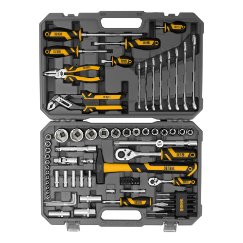 Набор инструментов, 1/2", 1/4", CrV, S2, пластиковый кейс, 84 предмета Denzel по ценам производителя в Уфе с доставкой по всей России
