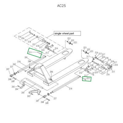 Ось крепления рычага силового блока к подвильной тяге для гидравлических тележек DF25 по ценам производителя в Уфе с доставкой по всей России