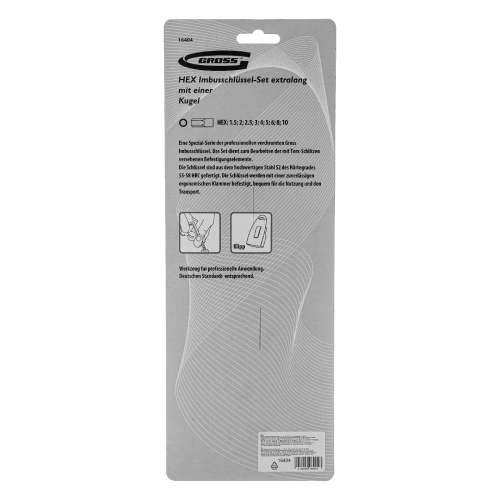 Набор ключей имбусовых HEX, 1.5-10 мм, S2, 9 шт, экстра-длинные с шаром, сатинированные Gross по ценам производителя в Уфе с доставкой по всей России