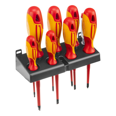 Набор отверток диэлектрических до 1000 В, 8 шт, тестер, CrMo, двухкомпонентные рукоятки Gross по ценам производителя в Уфе с доставкой по всей России