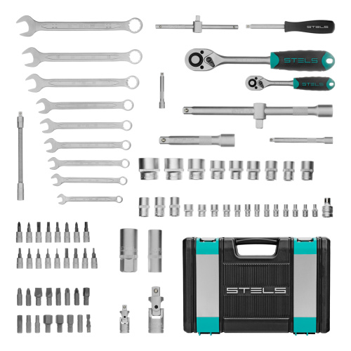 Набор инструментов, 1/2", 1/4", CrV, пластиковый кейс 82 предмета Stels по ценам производителя в Уфе с доставкой по всей России