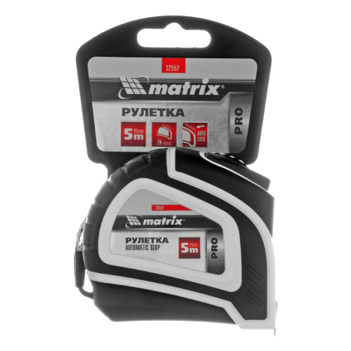 Рулетка Autostop,5 м х 25 мм,двухкомпонентный корпус,автоматическая фиксация,Pro Matrix по ценам производителя в Уфе с доставкой по всей России