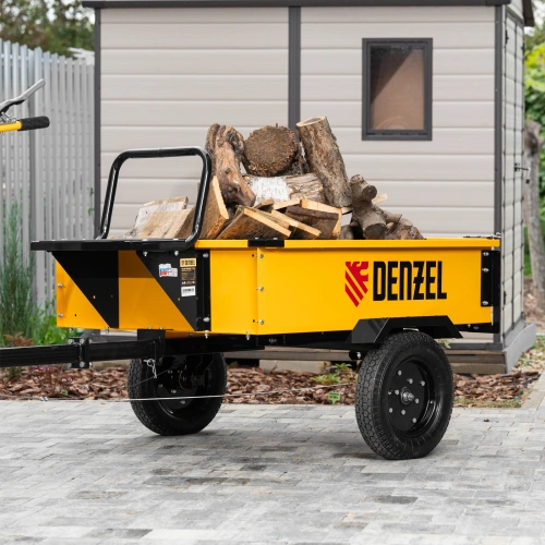 Прицеп для мотоблока TT-500, оцинк., груз. 500 кг, рег. сцепка, колеса 4.00-10, в упаковке Denzel по ценам производителя в Уфе с доставкой по всей России