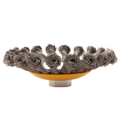 Щетка для УШМ, 125 мм, "Тарелка", крученая нержавеющая проволока 0.5 мм, М14 Denzel по ценам производителя в Уфе с доставкой по всей России