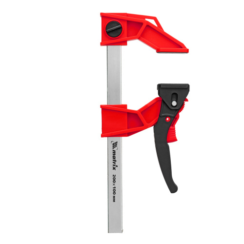 Струбцина реечная быстрозажимная, усиленная, пластиковый корпус рычажно-храповой механизм, 200 х 100 х 351 мм, штанга 5 х 22 мм Matrix по ценам производителя в Уфе с доставкой по всей России