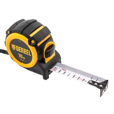 Рулетка 10м х 32мм, автоматич. фиксац., нейлон. покрытие, магнит. зацеп, двухстор. разметка Denzel по ценам производителя в Уфе с доставкой по всей России