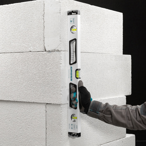 Уровень алюминиевый, 600 мм, усиленный, рукоятки, фрезерованный, 3 глазка, магнитный Gross по ценам производителя в Уфе с доставкой по всей России