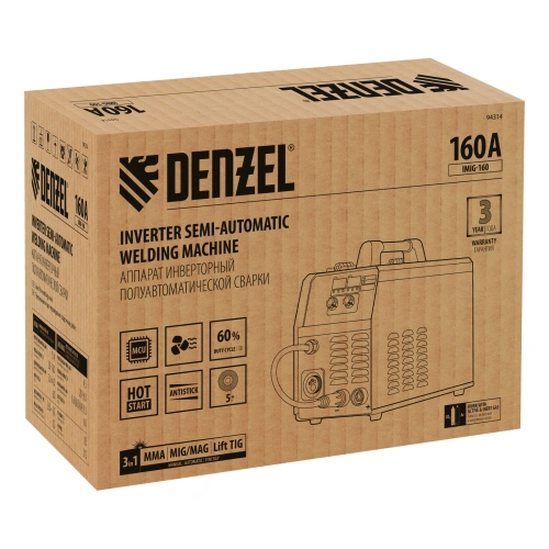 Аппарат инвертор. полуавтомат. cварки IMIG-160 Synergy, 160 А, ПВ 60%, катушка 5 кг Denzel по ценам производителя в Уфе с доставкой по всей России