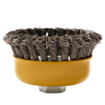 Щетка для УШМ, 100 мм, "Чашка", крученая нержавеющая проволока 0.5 мм, М14 Denzel по ценам производителя в Уфе с доставкой по всей России