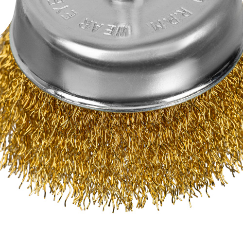 Щетка для дрели, 75 мм, "чашка" со шпилькой, латунированная витая проволока Matrix по ценам производителя в Уфе с доставкой по всей России