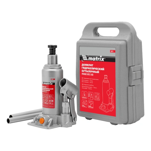Домкрат гидравлический бутылочный, 3 т, h подъема 178-343 мм, в пластиковом кейсе Matrix по ценам производителя в Уфе с доставкой по всей России