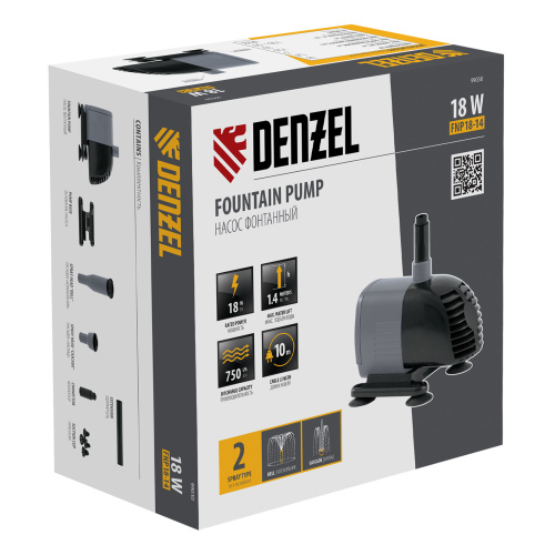 Насос фонтанный FNP18-14, 18 Вт, подъем 1,4 м, 750 л/ч, колокольчик/каскад Denzel по ценам производителя в Уфе с доставкой по всей России