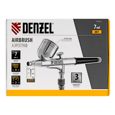 Аэрограф с верхним бачком AB1, 0.2/0.3/0.5 мм, 7 мл, 9 л/мин Denzel по ценам производителя в Уфе с доставкой по всей России