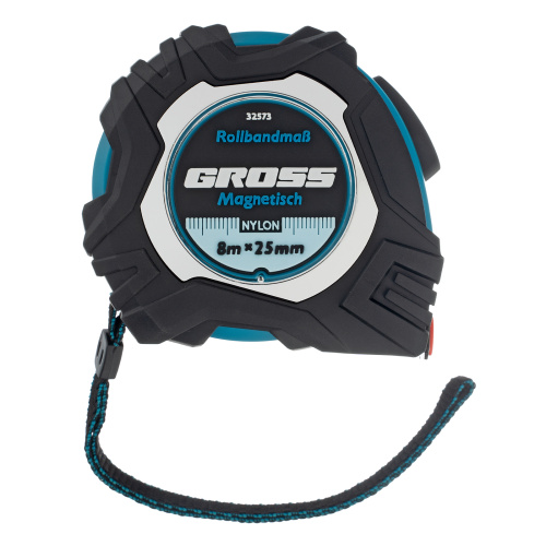 Рулетка Magnetisch 8 м х 25 мм,обрезиненный корпус,автоматическая фиксация,Нейлоновое покрытиеытие,зацеп с магнитом Gross по ценам производителя в Уфе с доставкой по всей России