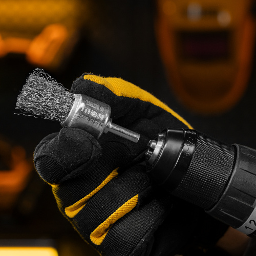 Набор щеток для дрели, 1 Плоская 50мм, 2 Чашки 25-50мм, шпилька, нерж. вит. проволока Denzel по ценам производителя в Уфе с доставкой по всей России