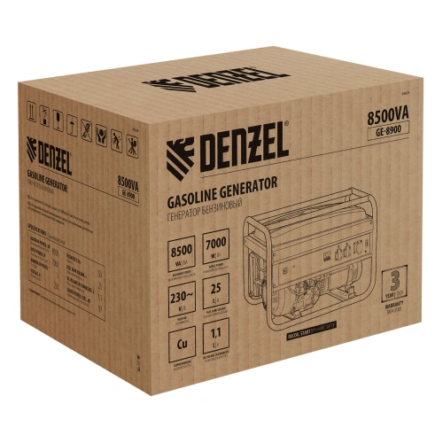 Генератор бензиновый GE 8900, 8.5 кВт, 220 В/50 Гц, 25 л, ручной старт Denzel по ценам производителя в Уфе с доставкой по всей России