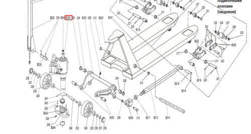Гидроузел в сборе для тележек гидравлических RHP(BF) шток 35 мм (сталь) (Oil pump Assembly, B200) по ценам производителя в Уфе с доставкой по всей России