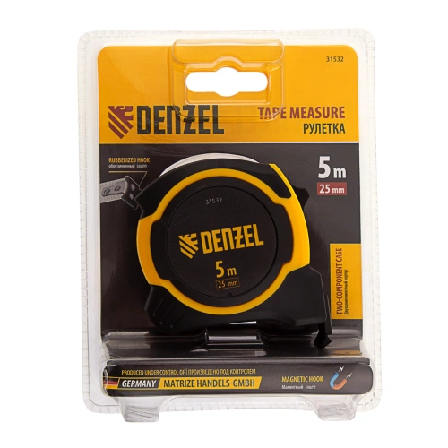 Рулетка 5м х 25мм, двухкомп. корпус, магнитный обрезиненный зацеп Denzel по ценам производителя в Уфе с доставкой по всей России