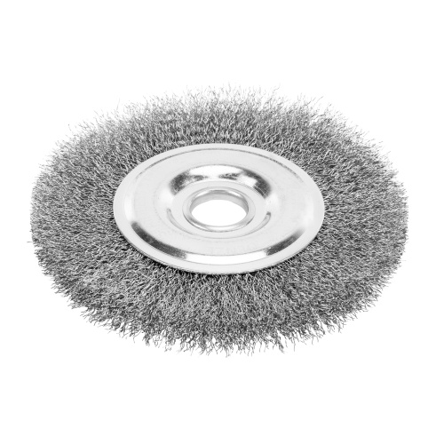 Щетка для УШМ, 150 мм, "Плоская", витая нержавеющая проволока 0.3 мм, посадка 22.2 мм Denzel по ценам производителя в Уфе с доставкой по всей России