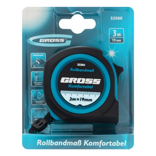 Рулетка Komfortabel 3 м х 19 мм,обрезиненный корпус Gross по ценам производителя в Уфе с доставкой по всей России