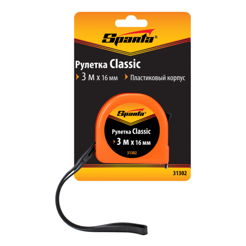 Рулетка Classic,3 м х 16 мм,пластиковый корпус Sparta по ценам производителя в Уфе с доставкой по всей России