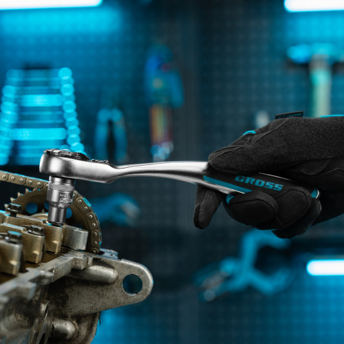 Ключ-трещотка 1/2", CrV, 120 зубьев, с быстрым сбросом, цельнометаллический, хром Gross по ценам производителя в Уфе с доставкой по всей России