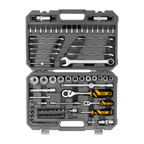 Набор инструментов, 1/2", 1/4", CrV, S2, пластиковый кейс, 82 предмета Denzel по ценам производителя в Уфе с доставкой по всей России