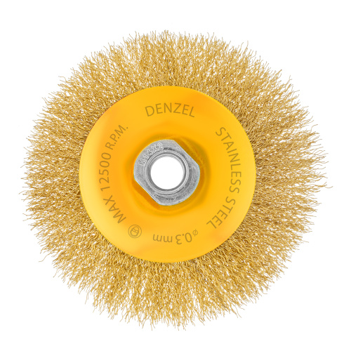 Щетка для УШМ, 125 мм, "Тарелка", витая нержавеющая проволока 0.3 мм, М14 Denzel по ценам производителя в Уфе с доставкой по всей России