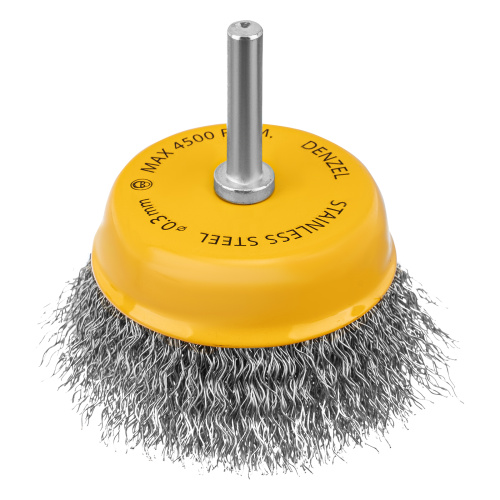 Щетка для дрели, 75 мм, Чашка, со шпилькой, нержавеющая витая проволока Denzel по ценам производителя в Уфе с доставкой по всей России