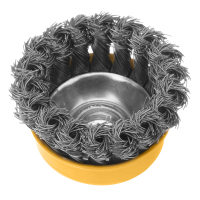 Щетка для УШМ, 75 мм, "Чашка", крученая нержавеющая проволока 0.5 мм, М14 Denzel по ценам производителя в Уфе с доставкой по всей России