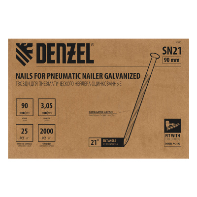 Гвозди для пнев. нейлера (оцинк.) длина - 90 мм, диам. - 3,05 мм, 2000 шт. Denzel по ценам производителя в Уфе с доставкой по всей России