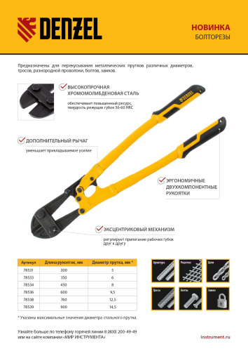 Болторез 760 мм 30", Cr-Mo Denzel по ценам производителя в Уфе с доставкой по всей России