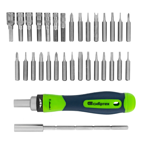 Отвертка реверсивная для точных работ с набором бит и торцевых головок, 32 предмета, CrV Сибртех по ценам производителя в Уфе с доставкой по всей России