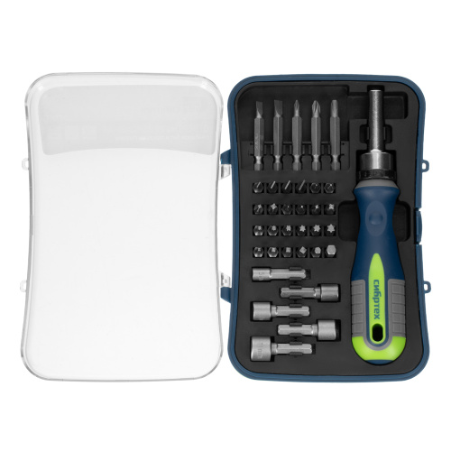 Отвертка реверсивная с набором бит и торцевыми головками, 35 шт, CrV Сибртех по ценам производителя в Уфе с доставкой по всей России