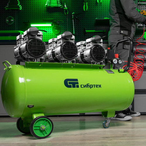 Компрессор безмаслянный малошумный МБ 2250/100, 2250 Вт, 100л, 400 л/мин Сибртех по ценам производителя в Уфе с доставкой по всей России