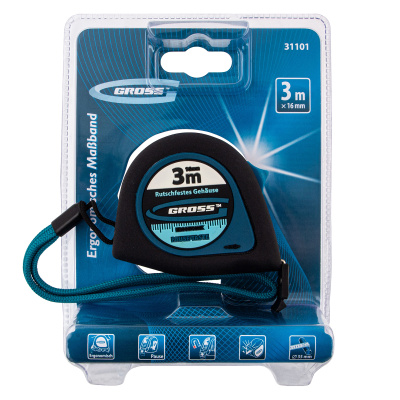 Рулетка "Ergonomisch",3 м x 16 мм,магнитный обрезиненный зацеп Gross по ценам производителя в Уфе с доставкой по всей России