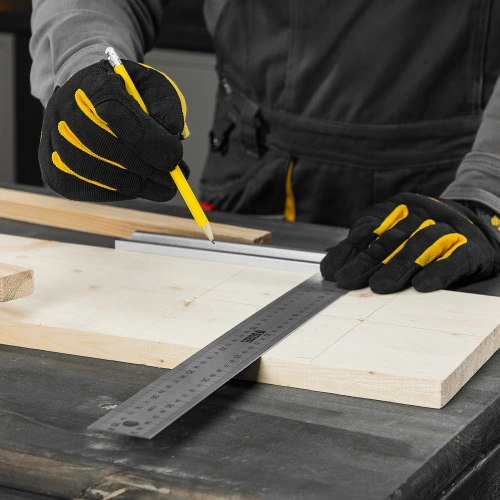 Угольник стальной 400 мм, нержавеющая сталь, градуировка, алюминиевое основание Denzel по ценам производителя в Уфе с доставкой по всей России