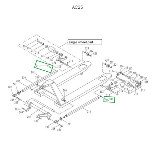 Ось крепления рычага силового блока к подвильной тяге для гидравлических тележек JC20 по ценам производителя в Уфе с доставкой по всей России