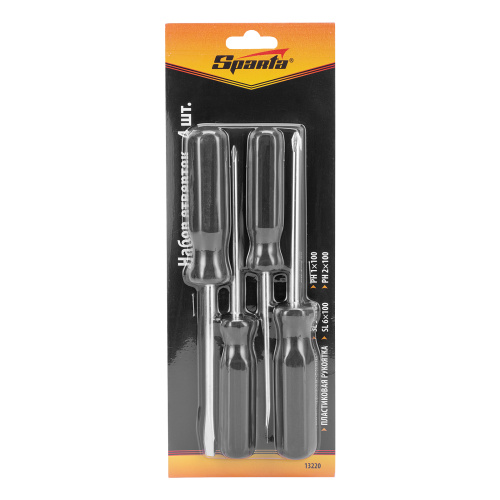 Набор отверток 4 шт, SL5 x 100.6 x 100, PH1 x 100, 2 x 100, углеродистая сталь, пластиковая рукоятка Sparta по ценам производителя в Уфе с доставкой по всей России